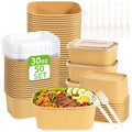 FEHHTO 50-Pack 30oz Disposable Meal Prep Containers with Lids and Forks, Compostable Kraft Paper Bowls To Go, Microwave & Freezer Safe Food Containers for Hot Soup, Cold Dessert, Lunch, Takeout - My Kitchen Products