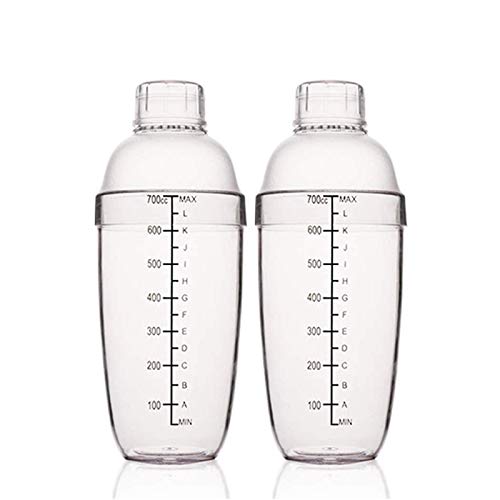 FEOOWV 2 Pcs Plastic Cocktail Shaker,Drink Mixer Hand Shaker Cup with Scales,Bar Tool Transparent (24 oz / 700cc)