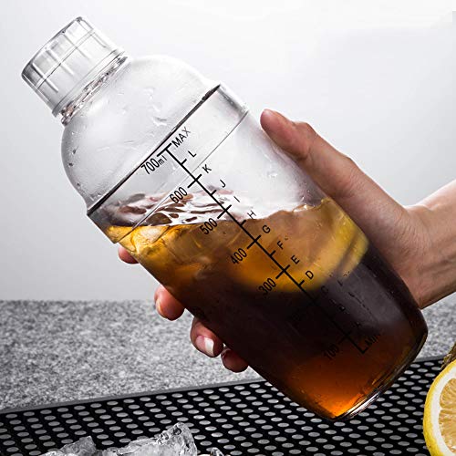 FEOOWV Plastic Cocktail Shaker, Hand Drink Mixer Boba Tea Shaker Cup with Scales,Bar Tool Transparent (24 oz / 700cc) - My Kitchen Products