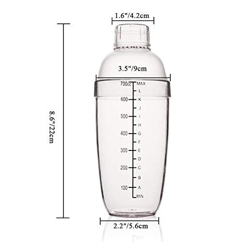 FEOOWV Plastic Cocktail Shaker, Hand Drink Mixer Boba Tea Shaker Cup with Scales,Bar Tool Transparent (24 oz / 700cc) - My Kitchen Products