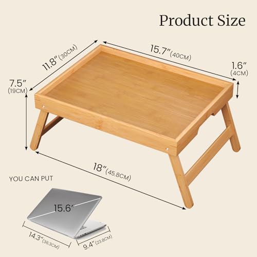Fibogollo 2 Pack Bamboo Bed Tray Table with Folding Legs,Breakfast Trays,Serving Tray for Food and Snack,Laptop Trays for Working(Natural) - My Kitchen Products