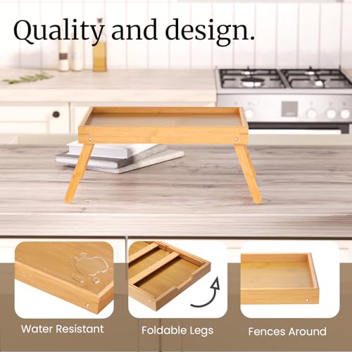 Fibogollo 2 Pack Bamboo Bed Tray Table with Folding Legs,Breakfast Trays,Serving Tray for Food and Snack,Laptop Trays for Working(Natural) - My Kitchen Products