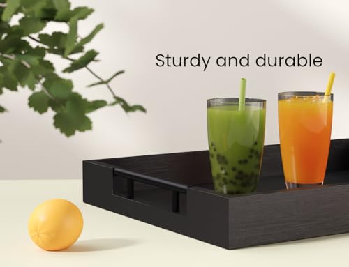 Fibogollo Bamboo Serving Tray with Metal Handles,17x12in Ottoman Decorative Trays Platter for Coffee Table,Living Room,Bar,Party,Large(Black) - My Kitchen Products