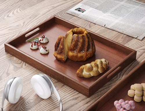 Fibogollo Bamboo Set of 2 Serving Tray with Handles,Decorative Trays Platter,Breakfast Tray in Bed,Food Drinks Tray for Eating,Working,Storing(Brown) - My Kitchen Products