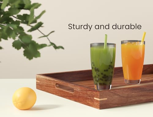 Fibogollo Set of 2 Acacia Wood Serving Tray with Handles,Decorative Trays Platter,Breakfast Tray in Bed,Food Drinks Tray for Eating,Working,Storing(Brown) - My Kitchen Products