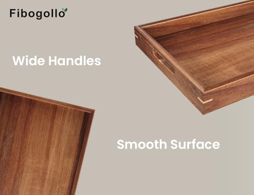 Fibogollo Set of 2 Acacia Wood Serving Tray with Handles,Decorative Trays Platter,Breakfast Tray in Bed,Food Drinks Tray for Eating,Working,Storing(Brown) - My Kitchen Products