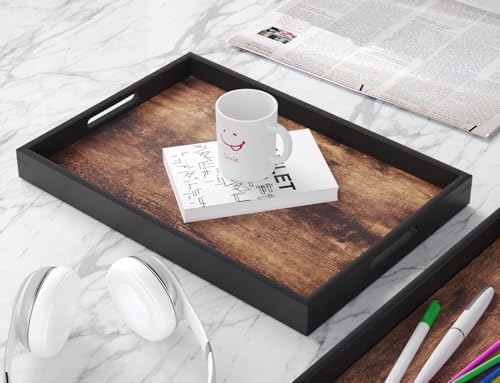 Fibogollo Set of 2 Wooden Serving Tray with Handles,Decorative Trays Platter,Breakfast Tray in Bed,Large Coffee Table Tray，Food Drinks Trays for Eating,Working,Storing - My Kitchen Products