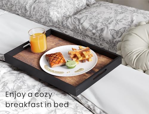 Fibogollo Set of 2 Wooden Serving Tray with Handles,Decorative Trays Platter,Breakfast Tray in Bed,Large Coffee Table Tray，Food Drinks Trays for Eating,Working,Storing - My Kitchen Products