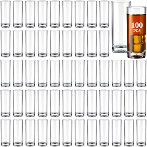FillTouch 100 Pcs Shot Glasses Set 2.2 oz Mini Shot Cup Bulk, Clear Plastic Unbreakable Base Plastic Glass for Custom