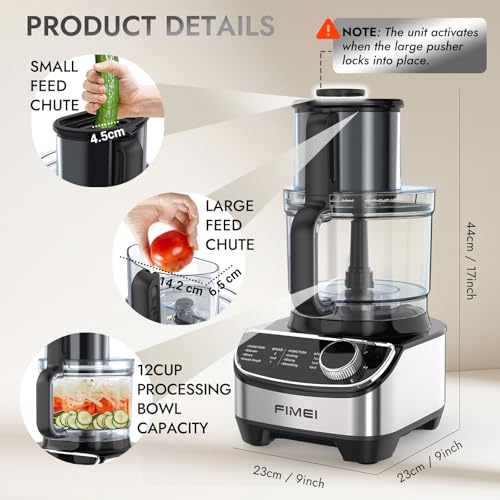 FIMEI 12-Cup Food Processor and Vegetable Chopper, 600W Electric Food Chopper for Slicing, Shredding, Chopping, Pureeing, Dough, Baby Food Maker, Large Feed Chute, Dishwasher Safe Bowl - My Kitchen Products
