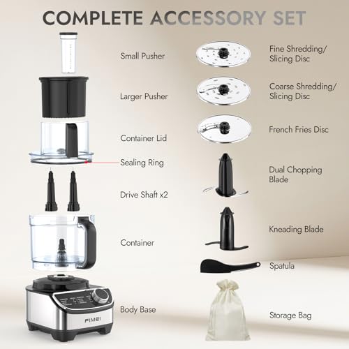 FIMEI 12-Cup Food Processor and Vegetable Chopper, 600W Electric Food Chopper for Slicing, Shredding, Chopping, Pureeing, Dough, Baby Food Maker, Large Feed Chute, Dishwasher Safe Bowl - My Kitchen Products