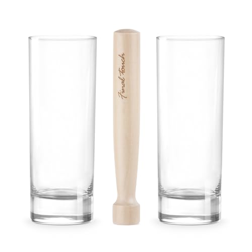 Final Touch Premium Mojito Set - Includes 2 Tom Collins Glasses & Wooden Muddler - 10oz Slim Highball Glasses with Thick Base - Complete Cocktail Kit for Perfect Mojitos (FTA1835) - My Kitchen Products