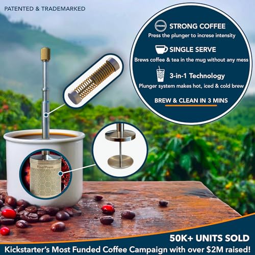 FinalPress Original Coffee & Tea Maker – Portable Stainless Steel Micro French Press – Patented 3-in-1 Technology for Hot, Iced & Cold Brew – Perfect for Home, Camping & Travel - My Kitchen Products