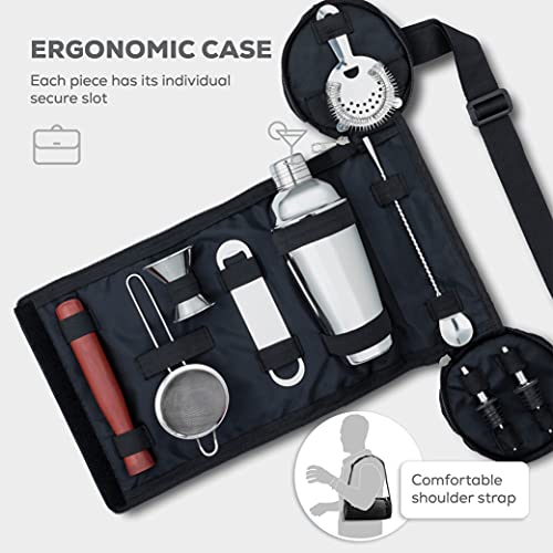 FineDine 10-Piece Cocktail Shaker Set with Travel Bag - Stainless Steel Shaker Set Bartender Kit - Mixology Bartender Kit - Strainer, Muddler, Jigger, Bar Spoon, Bottle Opener, Pour Spouts - Bar Set - My Kitchen Products