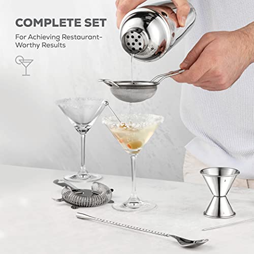 FineDine 10-Piece Cocktail Shaker Set with Travel Bag - Stainless Steel Shaker Set Bartender Kit - Mixology Bartender Kit - Strainer, Muddler, Jigger, Bar Spoon, Bottle Opener, Pour Spouts - Bar Set - My Kitchen Products