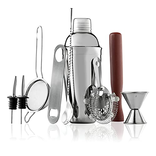 FineDine 10-Piece Cocktail Shaker Set with Travel Bag, Stainless Steel Shaker Set Bartender Kit, Mixology Bartender