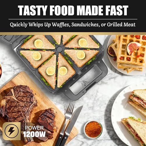 FineMade Belgian Waffle Maker with Removable Plates, Waflera Electrica, Large Waffle Iron, 3 in 1 Panini Grill Press Breakfast Sandwich Maker, Electric Griddle, Grilled Cheese Maker, Breakfast Station - My Kitchen Products