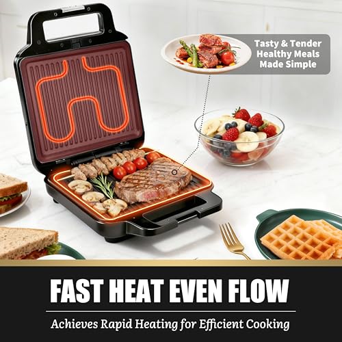 FineMade Belgian Waffle Maker with Removable Plates, Waflera Electrica, Large Waffle Iron, 3 in 1 Panini Grill Press Breakfast Sandwich Maker, Electric Griddle, Grilled Cheese Maker, Breakfast Station - My Kitchen Products