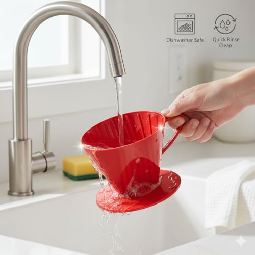 Fino Pour-Over Coffee Brewing Filter Cone, Number 2-Size, Red, Brews 2 to 6-Cups - My Kitchen Products