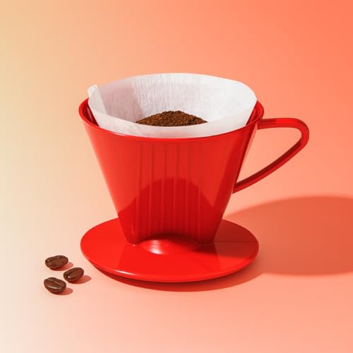 Fino Pour-Over Coffee Brewing Filter Cone, Number 2-Size, Red, Brews 2 to 6-Cups - My Kitchen Products