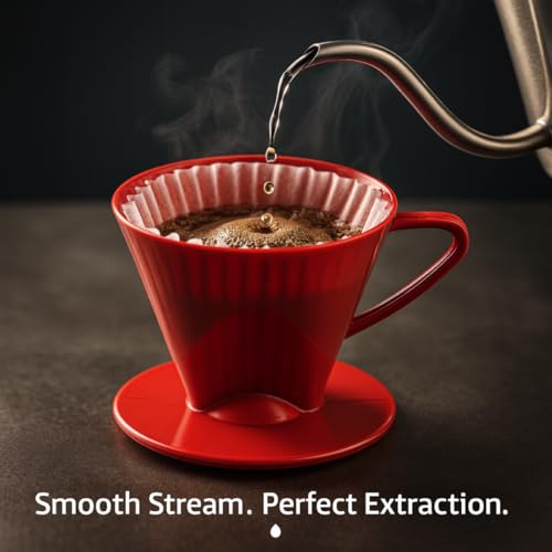 Fino Pour-Over Coffee Brewing Filter Cone, Number 2-Size, Red, Brews 2 to 6-Cups - My Kitchen Products