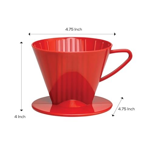 Fino Pour-Over Coffee Brewing Filter Cone, Number 2-Size, Red, Brews 2 to 6-Cups - My Kitchen Products