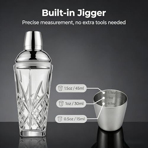 Fioance Cut Crystal Cocktail Shaker 18.5oz Sealed Lid, Mult-Use - My Kitchen Products
