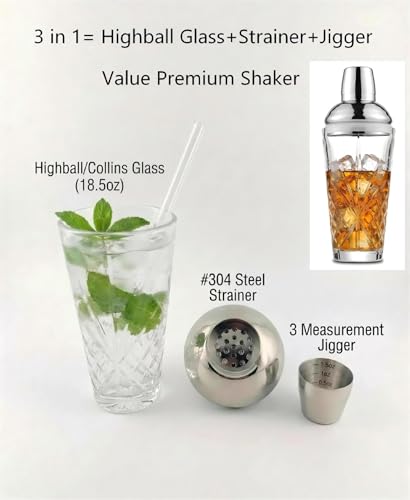 Fioance Cut Crystal Cocktail Shaker 18.5oz Sealed Lid, Mult-Use - My Kitchen Products