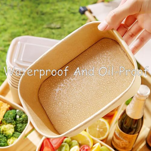 FISDEN 50 Pack Kraft Paper Food Container, 25 OZ Disposable Salad Bowls with Lids, Oil-Proof Rectangular Soup Bowls for Meal Prep Snack Takeout, Microwave Freezer Safe - My Kitchen Products