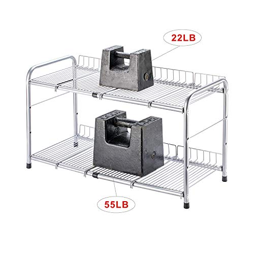 FlagShip 2 Tier Under Sink Organizers and Storage Rack Expandable Cabinet Shelf for Kitchen Bathroom Silver (17-25 inches) - My Kitchen Products