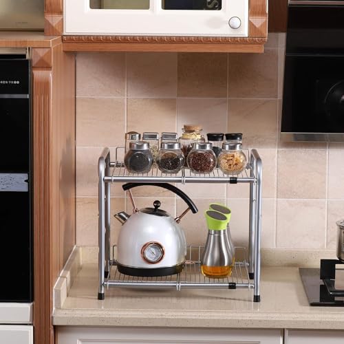 FlagShip 2 Tier Under Sink Organizers and Storage Rack Expandable Cabinet Shelf for Kitchen Bathroom Silver (17-25 inches) - My Kitchen Products