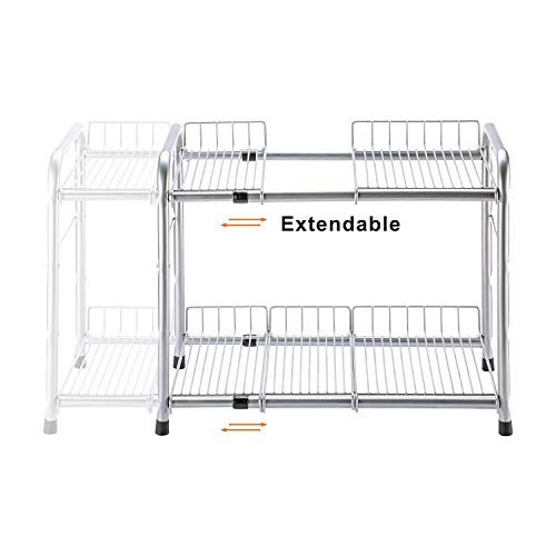 FlagShip 2 Tier Under Sink Organizers and Storage Rack Expandable Cabinet Shelf for Kitchen Bathroom Silver (17-25 inches) - My Kitchen Products