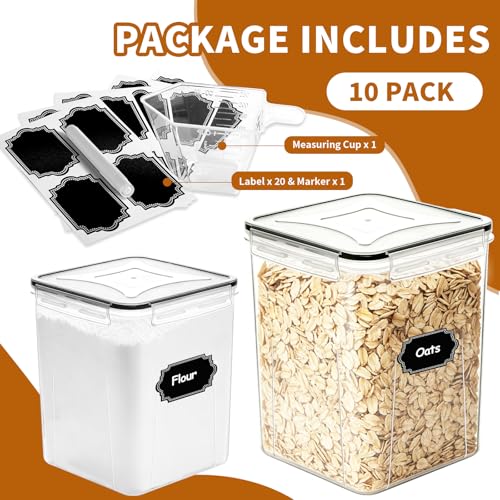 Flour Sugar Storage Containers, 10 Pack Large Airtight Food Storage Containers with Lids for Kitchen Pantry Organization and Storage, BPA Free Plastic Canisters Sets for Cereal, Rice and Baking - My Kitchen Products