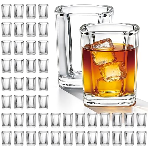 Flrolove 48 Pack Shot Glasses Bulk, 2.2 oz Clear Heavy Base Shot Glass, Whiskey Shot Glasses for Christmas