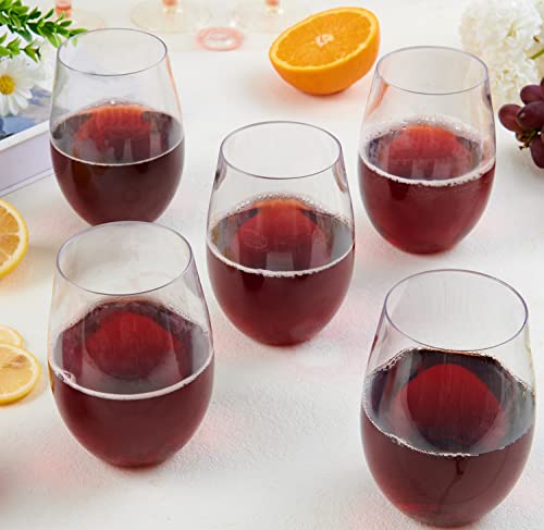 FOCUSLINE 20 Pack 16 Oz Plastic Wine Glasses, Stemless Plastic Wine Cups Heavy Duty, Unbreakable Disposable Wine Glasses for Wedding or Party - My Kitchen Products