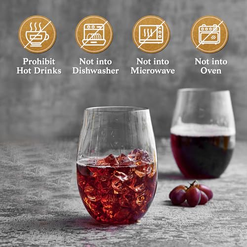 FOCUSLINE 20 Pack 16 Oz Plastic Wine Glasses, Stemless Plastic Wine Cups Heavy Duty, Unbreakable Disposable Wine Glasses for Wedding or Party - My Kitchen Products