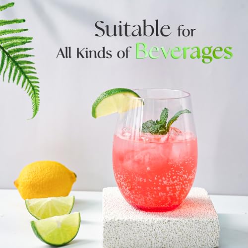 FOCUSLINE 20 Pack 16 Oz Plastic Wine Glasses, Stemless Plastic Wine Cups Heavy Duty, Unbreakable Disposable Wine Glasses for Wedding or Party - My Kitchen Products