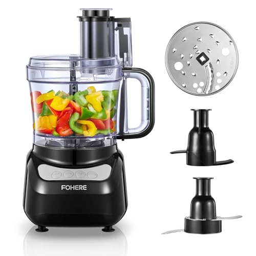 FOHERE Food Processor, 12 Cup, 2-in-1 Feed Chute Food Chopper & Meat Grinder, 500 Watt Motor, BPA Free, Stainless Steel, Procesador de Alimentos for Mincing, Dicing, Shredding, Puree & Kneading Dough - My Kitchen Products