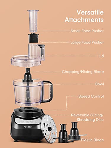 FOHERE Food Processor, 12 Cup, 2-in-1 Feed Chute Food Chopper & Meat Grinder, 500 Watt Motor, BPA Free, Stainless Steel, Procesador de Alimentos for Mincing, Dicing, Shredding, Puree & Kneading Dough - My Kitchen Products