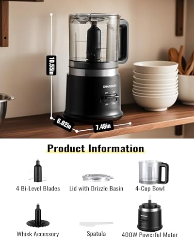 Food Chopper, 4 Cup Mini and Fast Food Processor, Electric Meat Grinder with 2 Speed, 4 Stainless Steel Blades, and Whisk, 400W Power for Chopping, Mixing, Emulsifying, Puree and Whisking, BPA-Free - My Kitchen Products