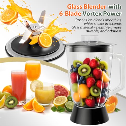 Food Processor and Blender Combo, 88 oz Food Chopper for Meat, Vegetable and Dough, 70 oz 700W Glass Jar Blender with 2 Speeds and Pulse for Smoothie, Nutrient Extractions, and More - My Kitchen Products