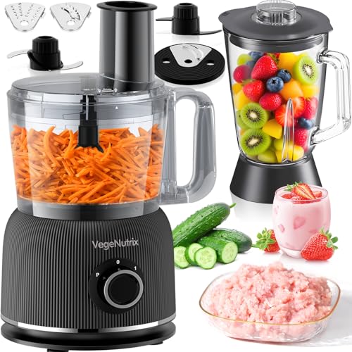 Food Processor and Blender Combo, 88 oz Food Chopper for Meat, Vegetable and Dough, 70 oz 700W Glass Jar Blender with 2