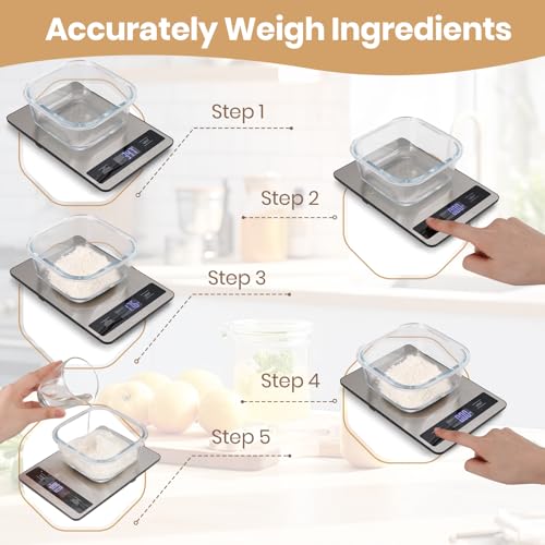 Food Scale, 11lb Kitchen Scale with 0.05oz/1g Precision, 6 Units Tare Function & LCD Display, Stainless Steel Digital Scale for Baking, Cooking, Meal Prep - Kitchen Gadgets & Gifts, Home Essentials - My Kitchen Products