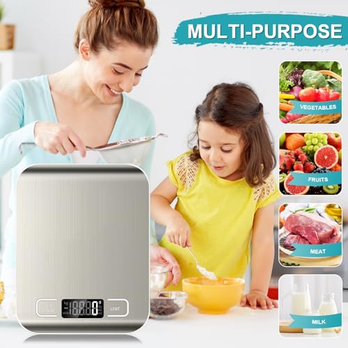 Food Scale, 11lb Kitchen Scale with 6 Units Tare Function & LCD Display, 0.05oz/1g Stainless Steel Digital Food Scale Grams and Ounces for Baking, Cooking, Dieting and Meal Prep (Batteries Included) - My Kitchen Products