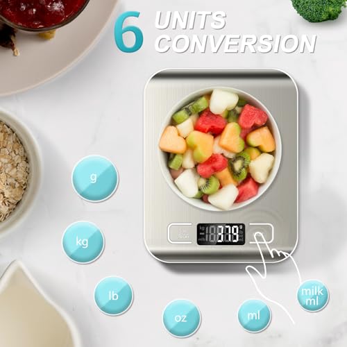 Food Scale, 11lb Kitchen Scale with 6 Units Tare Function & LCD Display, 0.05oz/1g Stainless Steel Digital Food Scale Grams and Ounces for Baking, Cooking, Dieting and Meal Prep (Batteries Included) - My Kitchen Products