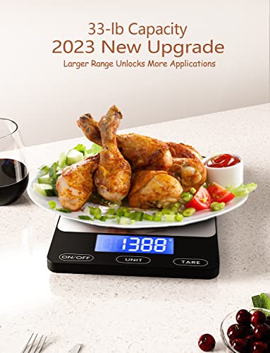 Food Scale -33lb Digital Kitchen Scale for Food Ounces Grams Rechargeable 304 Stainless Steel,Batteries and Type-C Charging | Perfect for Meal Prep, Cooking, and Baking, Black - My Kitchen Products