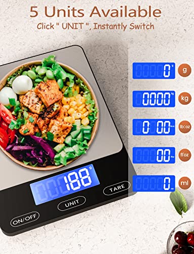 Food Scale -33lb Digital Kitchen Scale for Food Ounces Grams Rechargeable 304 Stainless Steel,Batteries and Type-C Charging | Perfect for Meal Prep, Cooking, and Baking, Black - My Kitchen Products
