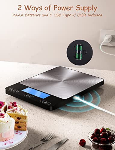 Food Scale -33lb Digital Kitchen Scale for Food Ounces Grams Rechargeable 304 Stainless Steel,Batteries and Type-C Charging | Perfect for Meal Prep, Cooking, and Baking, Black - My Kitchen Products