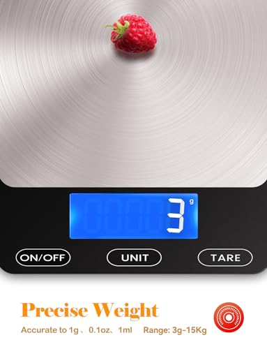 Food Scale -33lb Digital Kitchen Scale for Food Ounces Grams Rechargeable 304 Stainless Steel,Batteries and Type-C Charging | Perfect for Meal Prep, Cooking, and Baking, Black - My Kitchen Products