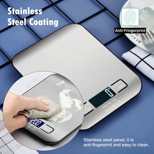 Food Scale, Kitchen Scales Digital Weight Food Grams and Ounces for Weight Loss Baking Cooking of NUTRI FIT, Max 11lb 1g Increment, Backlight LCD Smart Tare Stainless Steel, Easy to Use, AAA Battery - My Kitchen Products